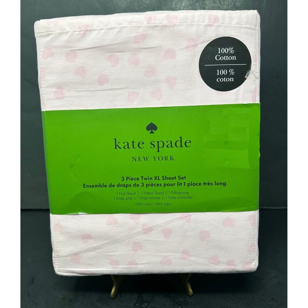 KATE SPADE HOLIDAY SCATTERED HEARTS Chalk Pink EXTRA LONG TWIN Sheet Set NEW NIP - Picture 1 of 9